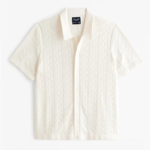 Abercrombie & Fitch AF Cable Button-Through Sweater Polo Knit Cream Preppy Med - Picture 1 of 13
